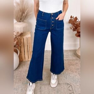 Entro NWOT High Rise Button Fly Wide Leg Crop Denim Jeans Size S
